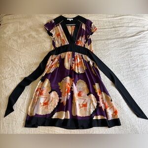 Corey Lynn Calter Anthropologie Silk Kimono Black Orange Purple Floral Dress